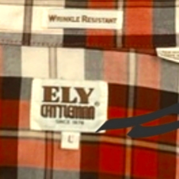 ELY CATTLEMAN Mens Brown Plaid Short Sleeve Western Yoke Pearl Snap Shirt, sz LG - Picture 2 of 8